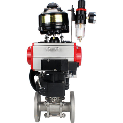 Ball valves DNOVA BV3131P(3pc)-FP-F-ISO-H flanged, full bore, three-piece, body - stainless steel SS304, seal - PTFE, with pneumatic actuator PA-DA-052-130 pneumatic distributor 4M310 -08 220V gearbox MON ATU AFC2000 LSU APL-510N