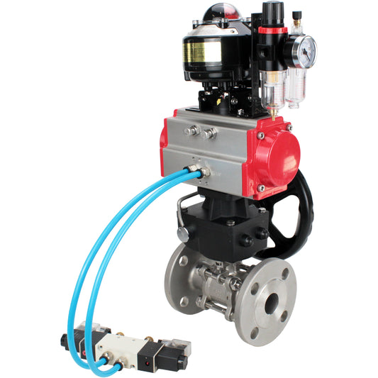 Ball valves DNOVA BV3131P(3pc)-FP-F-ISO-H flanged, full bore, three-piece, body - stainless steel SS304, seal - PTFE, with pneumatic drive PA-DA-052-130 pneumatic distributor 4V320 -10 MON gearbox ATU AFC2000 LSU APL-510N-EX