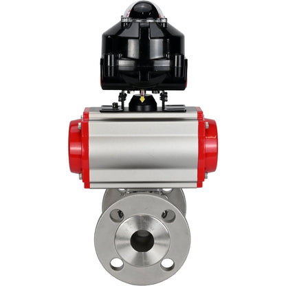 Ball valves DNOVA BV3131P(3pc)-FP-F-ISO-H flanged, full bore, three-piece, body - stainless steel SS304, seal - PTFE, with pneumatic actuator DNOVA PA-SA 065-160 and LSU APL -510N-EX