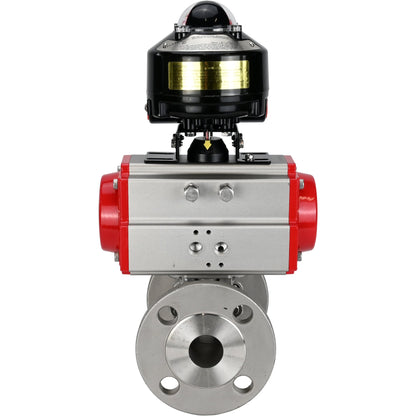 Ball valves DNOVA BV3131P(3pc)-FP-F-ISO-H flanged, full bore, three-piece, body - stainless steel SS304, seal - PTFE, with pneumatic actuator DNOVA PA-SA 065-160 and LSU APL -510N-EX
