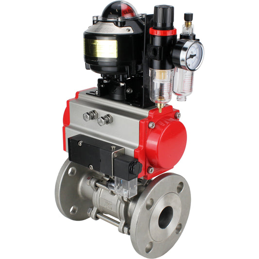 Ball valves DNOVA BV3131P(3pc)-FP-F-ISO-H flanged, full bore, three-piece, stainless steel body. steel SS304, seal - PTFE, with pneumatic drive DNOVA PA-DA 052-130 pneumatic distributor 4M310-08 220V ATU AFC2000 LSU APL-510N-EX