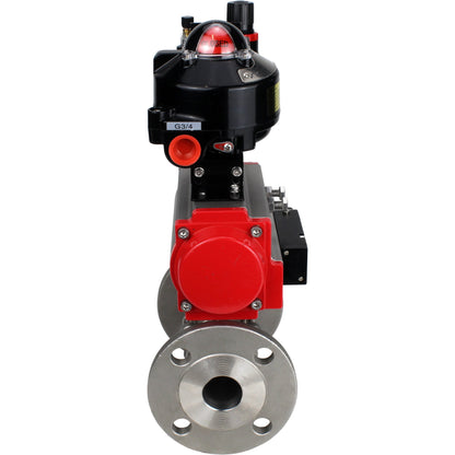 Ball valves DNOVA BV3131P(3pc)-FP-F-ISO-H flanged, full bore, three-piece, stainless steel body. steel SS304, seal - PTFE, with pneumatic actuator DNOVA PA-DA 052-130 pneumatic distributor 4M310-08 24V ATU AFC2000 LSU APL-510N-EX