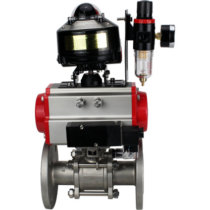 Ball valves DNOVA BV3131P(3pc)-FP-F-ISO-H flanged, full bore, three-piece, stainless steel body. steel SS304, seal - PTFE, with pneumatic actuator DNOVA PA-DA 052-130 pneumatic distributor 4M310-08 24V ATU AFC2000 LSU APL-510N-EX