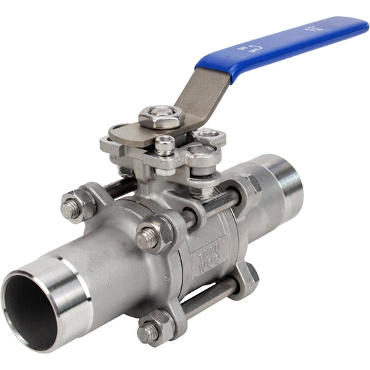 Ball valves DNOVA BV3131P(3pc)-FP-W-H stainless steel SS304, full bore, three-piece, seal - PTFE, welded, with handle