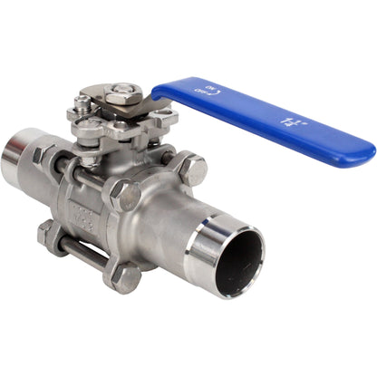 Ball valves DNOVA BV3131P(3pc)-FP-W-H stainless steel SS304, full bore, three-piece, seal - PTFE, welded, with handle