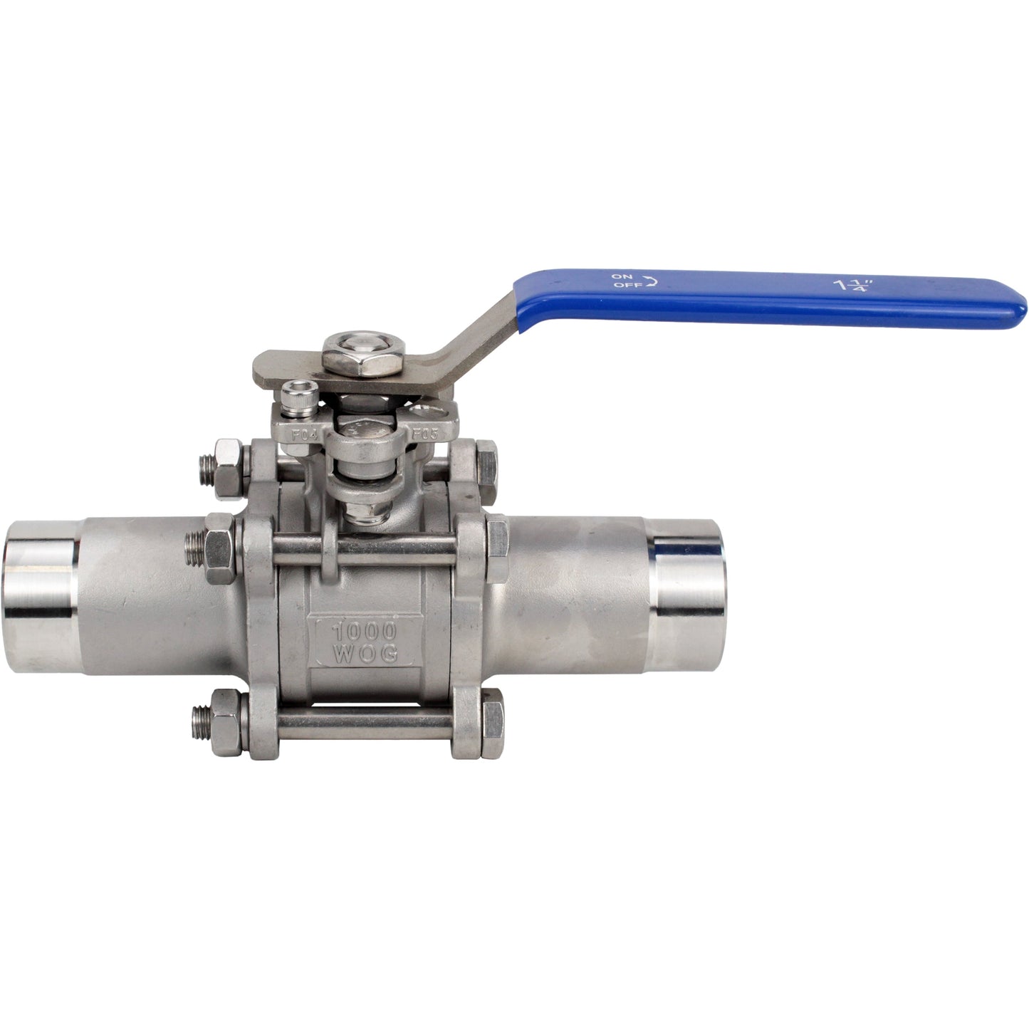 Ball valves DNOVA BV3131P(3pc)-FP-W-H stainless steel SS304, full bore, three-piece, seal - PTFE, welded, with handle