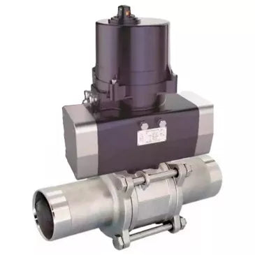 Ball valves DNOVA BV3131P(3pc)-FP-W-ISO-H LONG full bore, welded, body - stainless steel SS304, seal - PTFE, with electric quarter turn actuator DNOVA QTSA-N-EM-O0-220VAC