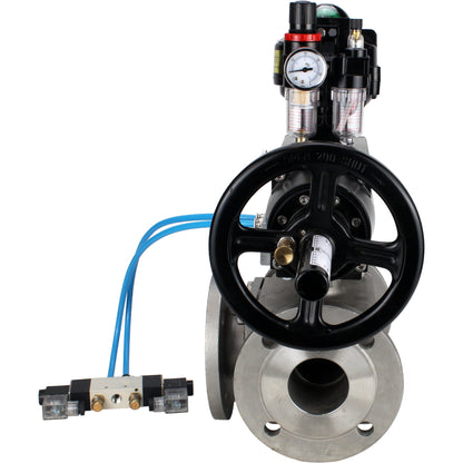 Ball valves DNOVA BV3232P(4pc)-FP-3WL-F-ISO-H DN100 16 bar full bore, flanged, body - stainless steel SS316, ISO flange F10/F12, square 19x19, with pneumatic actuator PA-DA-105-1, pneumatic distributor 4V320-10 220V, LSU APL-510N EX and ATU AFC2000