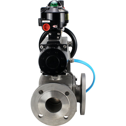 Ball valves DNOVA BV3232P(4pc)-FP-3WL-F-ISO-H DN100 16 bar full bore, flanged, body - stainless steel SS316, ISO flange F10/F12, square 19x19, with pneumatic actuator PA-DA-105-1, pneumatic distributor 4V320-10 220V, LSU APL-510N EX and ATU AFC2000