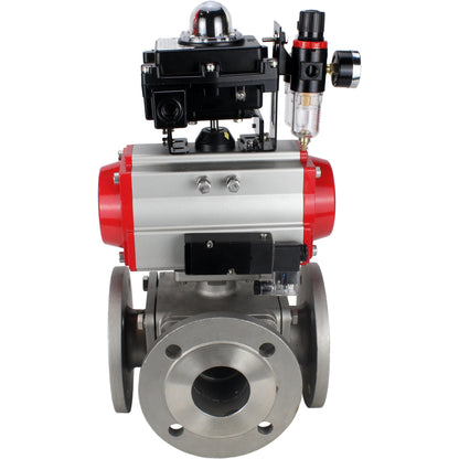 Ball valves DNOVA BV3232P(4pc)-FP-3WL-F-ISO-H 16 bar full bore, flanged, body - stainless steel SS316, ISO flange F03/F04-F10/F12, square 9x9-19x19, with pneumatic drive PA-DA, pneumatic distributor 4M310-08 220V, LSU APL-410N EX and ATU AF