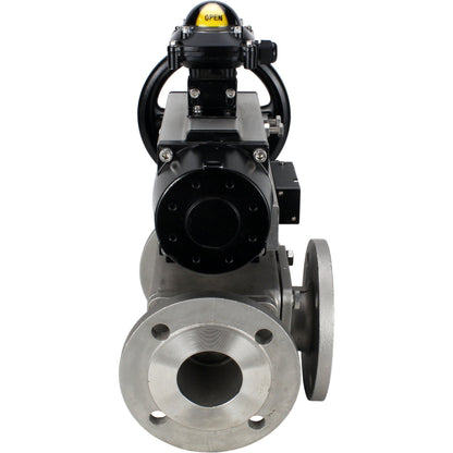Ball valves DNOVA BV3232P(4pc)-FP-3WL-F-ISO-H DN100 16 bar full bore, flanged, body - stainless steel SS316, ISO flange F10/F12, square 19x19, with double pneumatic actuator PA-DA-105-1 action, pneumatic distributor 4M310-08 220V and LSU APL-210N