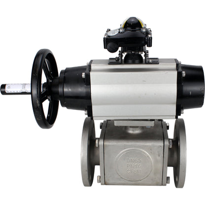 Ball valves DNOVA BV3232P(4pc)-FP-3WL-F-ISO-H DN100 16 bar full bore, flanged, body - stainless steel SS316, ISO flange F10/F12, square 19x19, with double pneumatic actuator PA-DA-105-1 action, pneumatic distributor 4M310-08 220V and LSU APL-210N