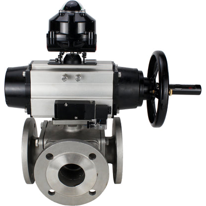 Ball valves DNOVA BV3232P(4pc)-FP-3WL-F-ISO-H DN100 16 bar full bore, flanged, body - stainless steel SS316, ISO flange F10/F12, square 19x19, with double pneumatic actuator PA-DA-105-1 action, pneumatic distributor 4M310-08 220V and LSU APL-510N E