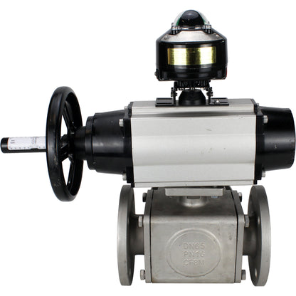 Ball valves DNOVA BV3232P(4pc)-FP-3WL-F-ISO-H DN100 16 bar full bore, flanged, body - stainless steel SS316, ISO flange F10/F12, square 19x19, with double pneumatic actuator PA-DA-105-1 action, pneumatic distributor 4M310-08 24V and LSU APL-510N EX