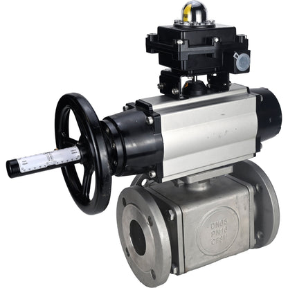 Ball valves DNOVA BV3232P(4pc)-FP-3WL-F-ISO-H DN100 16 bar full bore, flanged, body - stainless steel SS316, ISO flange F10/F12, square 19x19, with double pneumatic actuator PA-DA-105-1 action, pneumatic distributor 4M310-08 220V and LSU APL-410N E