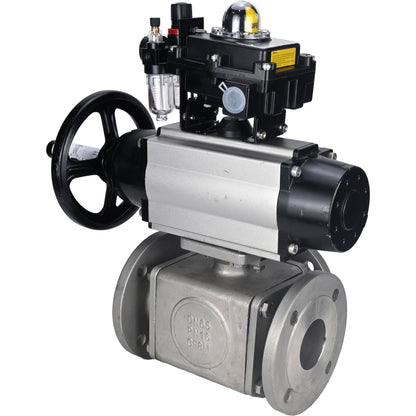 Ball valves DNOVA BV3232P(4pc)-FP-3WL-F-ISO-H DN100 16 bar full bore, flanged, body - stainless steel SS316, ISO flange F10/F12, square 19x19, with pneumatic actuator PA-DA-105-1, pneumatic distributor 4M310-08 220V, LSU APL-410N EX and ATU AFC2000