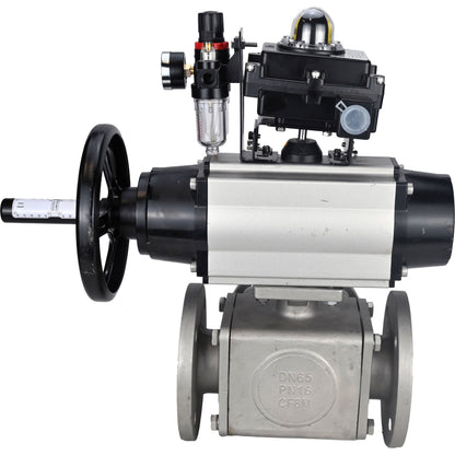 Ball valves DNOVA BV3232P(4pc)-FP-3WL-F-ISO-H DN100 16 bar full bore, flanged, body - stainless steel SS316, ISO flange F10/F12, square 19x19, with pneumatic actuator PA-DA-105-1, pneumatic distributor 4M310-08 220V, LSU APL-410N EX and ATU AFC2000