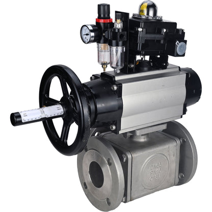 Ball valves DNOVA BV3232P(4pc)-FP-3WL-F-ISO-H DN100 16 bar full bore, flanged, body - stainless steel SS316, ISO flange F10/F12, square 19x19, with pneumatic actuator PA-DA-105-1, pneumatic distributor 4M310-08 220V, LSU APL-410N EX and ATU AFC2000