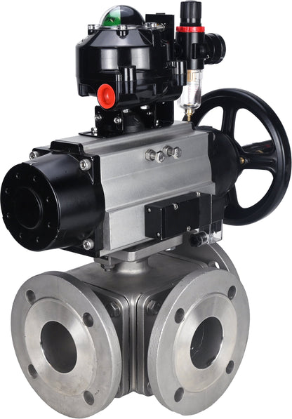 Ball valves DNOVA BV3232P(4pc)-FP-3WL-F-ISO-H DN100 16 bar full bore, flanged, body - stainless steel SS316, ISO flange F10/F12, square 19x19, with pneumatic actuator PA-DA-105-1, pneumatic distributor 4M310-08 220V, LSU APL-510N EX and ATU AFC2000