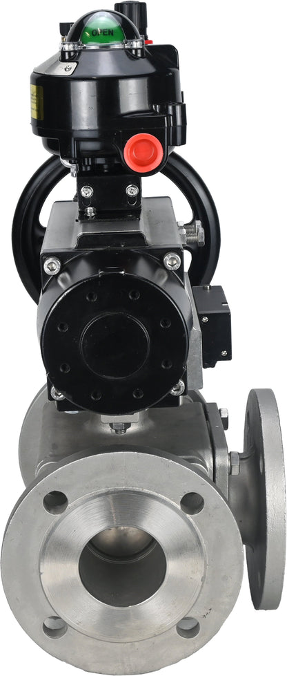 Ball valves DNOVA BV3232P(4pc)-FP-3WL-F-ISO-H DN100 16 bar full bore, flanged, body - stainless steel SS316, ISO flange F10/F12, square 19x19, with pneumatic actuator PA-DA-105-1, pneumatic distributor 4M310-08 220V, LSU APL-510N EX and ATU AFC2000
