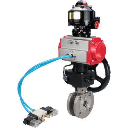 Ball valves DNOVA BV3232P-FP-Fb-ISO-H 16 bar wafer, full bore, stainless steel body. steel SS316, seal - PTFE, with pneumatic drive DNOVA PA-DA 052-105 pneumatic distributor 4V320-10 gearbox MON LSU APL-510N-EX