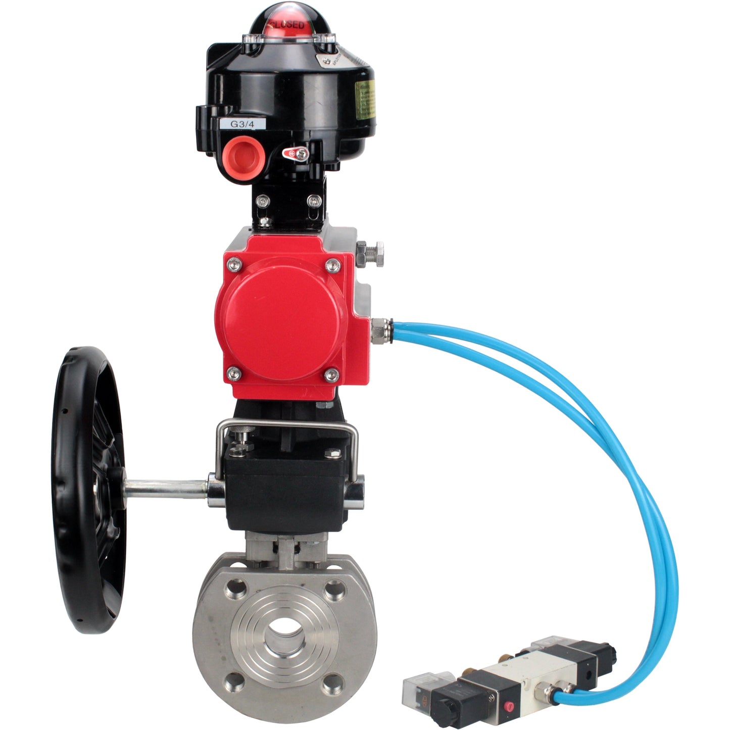 Ball valves DNOVA BV3232P-FP-Fb-ISO-H 16 bar wafer, full bore, stainless steel body. steel SS316, seal - PTFE, with pneumatic drive DNOVA PA-DA 052-105 pneumatic distributor 4V320-10 gearbox MON LSU APL-510N-EX