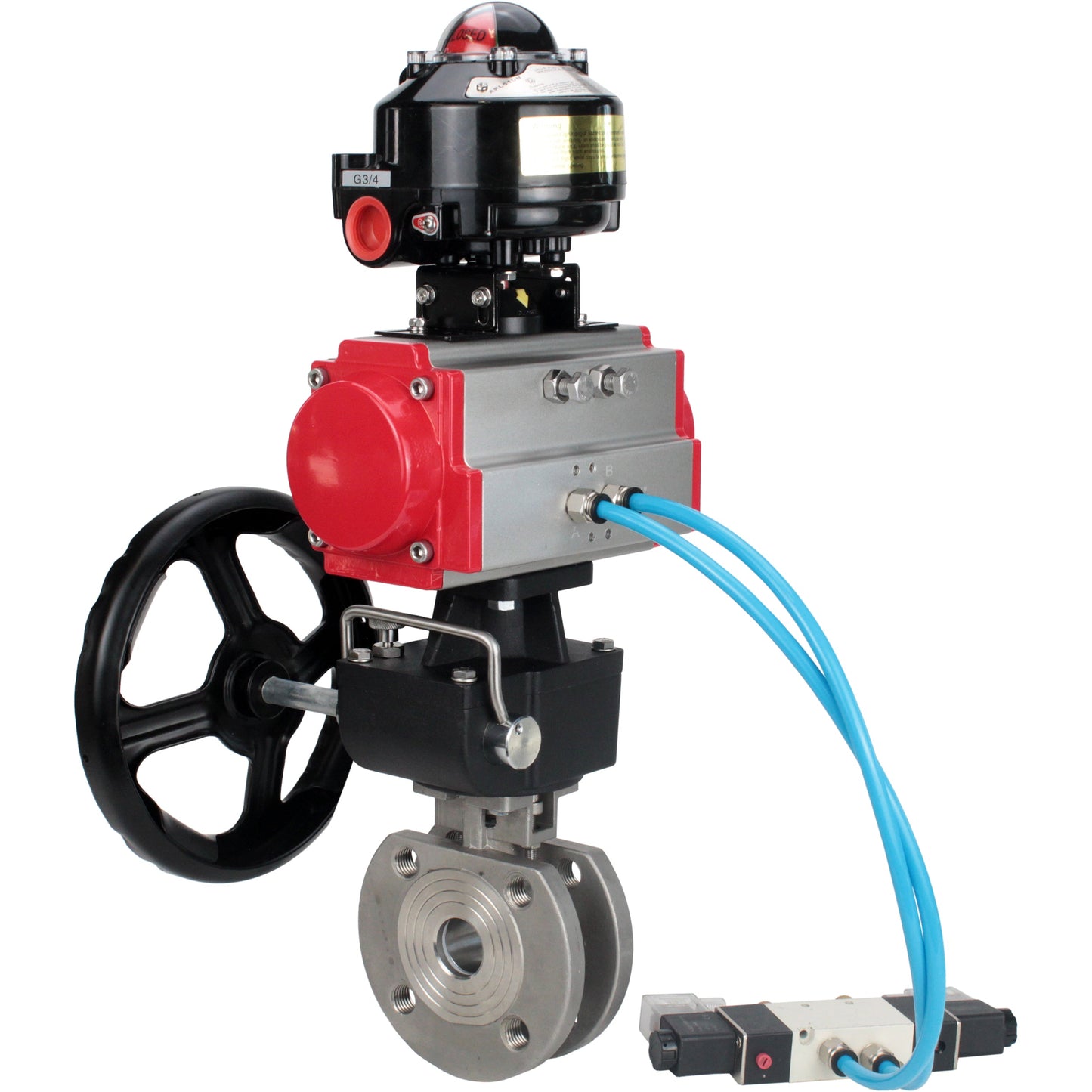 Ball valves DNOVA BV3232P-FP-Fb-ISO-H 16 bar wafer, full bore, stainless steel body. steel SS316, seal - PTFE, with pneumatic drive DNOVA PA-DA 052-105 pneumatic distributor 4V320-08 gearbox MON LSU APL-510N-EX