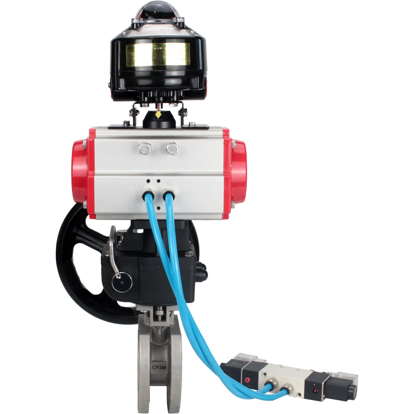 Ball valves DNOVA BV3232P-FP-Fb-ISO-H 16 bar wafer, full bore, stainless steel body. steel SS316, seal - PTFE, with pneumatic drive DNOVA PA-DA 052-105 pneumatic distributor 4V320-10 gearbox MON LSU APL-510N-EX