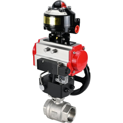 Ball valves DNOVA BV3232P(2pc)-FP-T-ISO-H threaded, full bore, stainless steel body. steel SS316, seal - PTFE, with pneumatic drive DNOVA PA-DA 052-105 pneumatic distributor 4M310-08 220V gearbox MON LSU APL-510N-EX