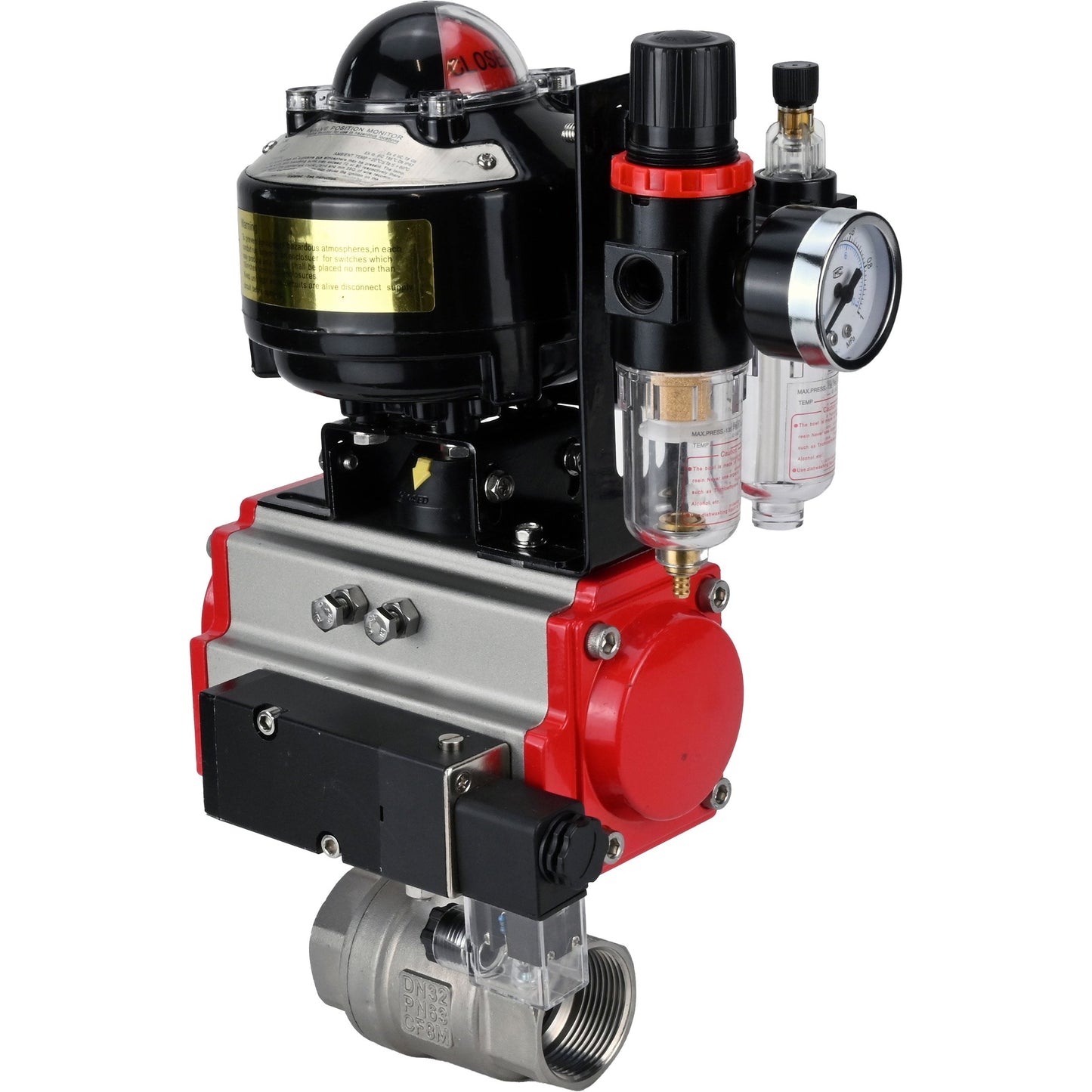 Ball valves DNOVA BV3232P(2pc)-FP-T-ISO-H threaded, full bore, stainless steel body. steel SS316, seal - PTFE, with pneumatic actuator DNOVA PA-DA 052-105 pneumatic distributor 4M310-08 24V ATU AFC2000 LSU APL-510N-EX