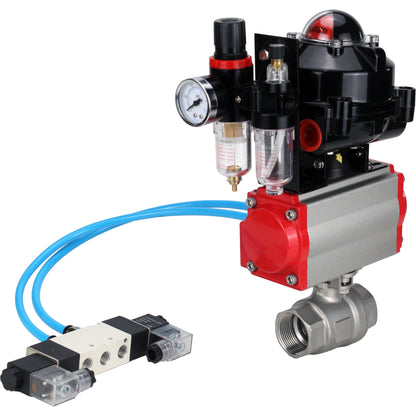Ball valves DNOVA BV3232P(2pc)-FP-T-ISO-H threaded, full bore, stainless steel body. steel SS316, seal - PTFE, with pneumatic actuator DNOVA PA-SA 052-160 pneumatic distributor 4V320-10 ATU AFC2000 APL-510N-EX