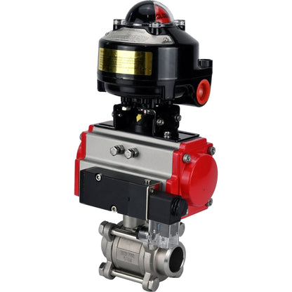 Ball valves DNOVA BV3232P(3pc)-FP-W-ISO-H for welding, full bore, body - stainless steel SS316, seal - PTFE, with pneumatic actuator DNOVA PA-SA 052- 130 pneumatic distributor 4M310-08 220V LSU APL-510N-EX