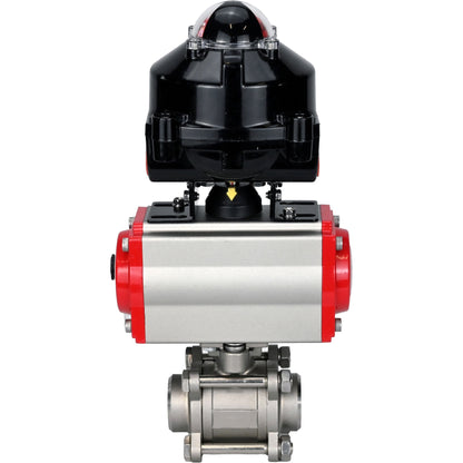 Ball valves DNOVA BV3232P(3pc)-FP-W-ISO-H for welding, full bore, body - stainless steel SS316, seal - PTFE, with pneumatic actuator DNOVA PA-SA 052- 130 pneumatic distributor 4M310-08 220V LSU APL-510N-EX