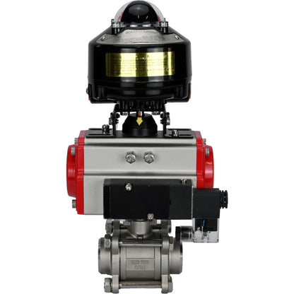 Ball valves DNOVA BV3232P(3pc)-FP-W-ISO-H for welding, full bore, body - stainless steel SS316, seal - PTFE, with pneumatic actuator DNOVA PA-SA 052- 130 pneumatic distributor 4M310-08 220V LSU APL-510N-EX
