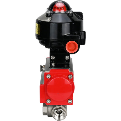 Ball valves DNOVA BV3232P-SP-3L-T 3-way L-type, threaded, standard bore, body - stainless steel SS316, seal - PTFE, with pneumatic actuator DNOVA PA-DA 052 -083 and LSU APL-510N-EX