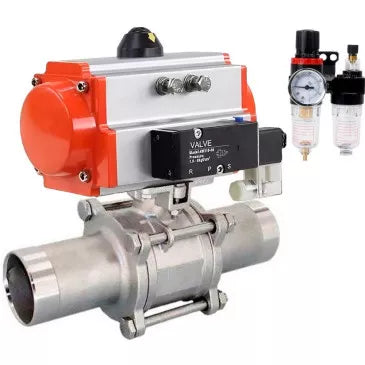 Ball valves DNOVA BV3131P(3pc)-FP-W-ISO-H LONG full bore, body - stainless steel 304, for welding, with pneumatic actuator DNOVA PA-SA, pneumatic distributor 4M310-08 24V and BPV AFC2000