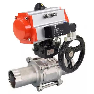 Ball valves DNOVA BV3131P(3pc)-FP-W-ISO-H LONG full bore, body - stainless steel 304, for welding, with pneumatic actuator PA-DA, pneumatic distributor 4M310-08 220V and MON reducer