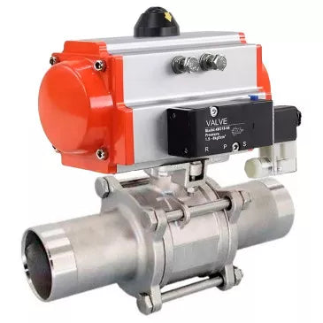 Ball valves DNOVA BV3131P(3pc)-FP-W-ISO-H LONG full bore, body - stainless steel 304, for welding, with pneumatic actuator DNOVA PA-SA and pneumatic distributor 4M310-08 220V