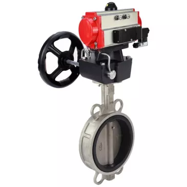 Water Butterfly Valve DNOVA WBV3232V-2W-Fb-H, body - stainless steel 316L, disk - stainless steel 316L, seal - VITON, with pneumatic drive PA-DA, with pneumatic distributor 4V320-10 220V, manual override MON