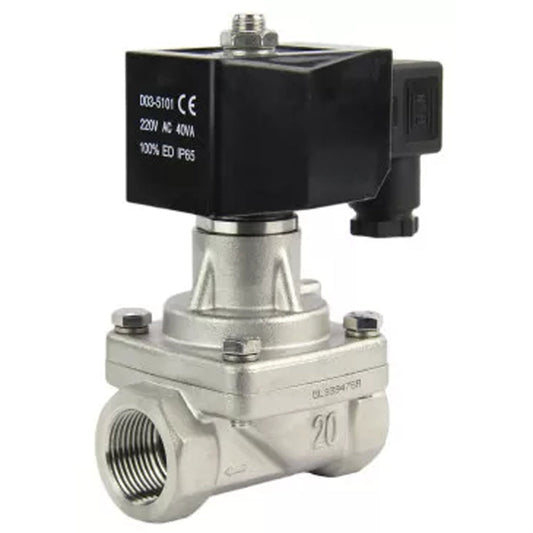 Two way normally closed Semi-direct acting electric solenoid valve DNOVA DHP21-S-РќР— SS304 G YS-018 24V, body material - stainless steel AISI 304, seal - PTFE
