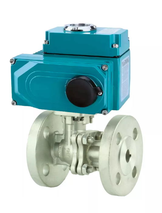 Ball valves DNOVA BV3232P(2pc)-FP-F-ISO-H full bore, flanged, body - stainless steel SS316, seal - PTFE, with 1/4-turn electric drive QT-N-020EM-O1-380VAC-U1 380V HARK