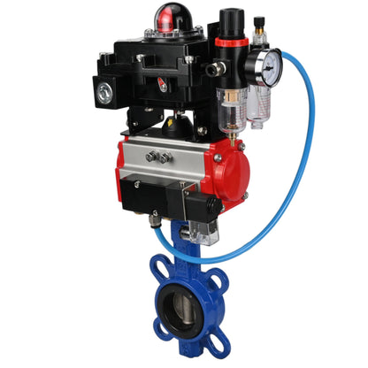 Water butterfly valve DNOVA GGG50-GGG40-EPDM body material - cast iron GGG50, disk material - cast iron GGG40, seal - EPDM with pneumatic actuator DNOVA SA, pneumatic distributor 4M310-08 NAMUR 24V, limit switch block APL-410N EX and air filter AFC2000