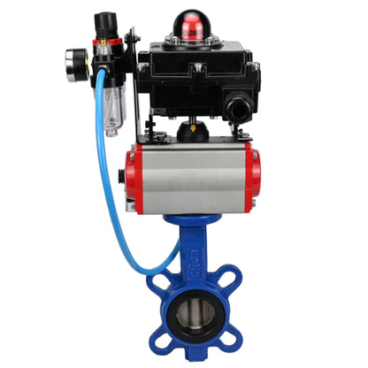 Water butterfly valve DNOVA GGG50-GGG40-EPDM body material - cast iron GGG50, disk material - cast iron GGG40, seal - EPDM with pneumatic actuator DNOVA DA, pneumatic distributor 4M310-08 NAMUR 220V, limit switch block APL-410N EX and air filter AFC2000