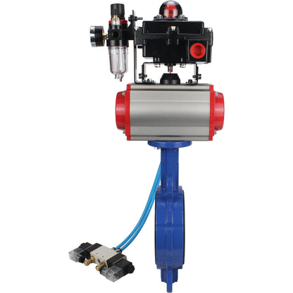 Water Butterfly Valve DNOVA WBV1413E-2W-Fb-H, body material - cast iron GGG50, disk material - cast iron GGG40, seal - EPDM, with pneumatic actuator double action PA-DA, 4V320-08 220V, LSU APL-410N EX, ATU AFC2000
