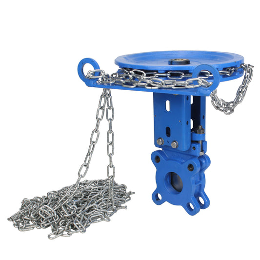 Knife gate valve DNOVA GVKR1331N-2W-Fb-CC, body material - cast iron GGG40, knife material - stainless steel AISI 304, seal - NBR, handwheel with chain