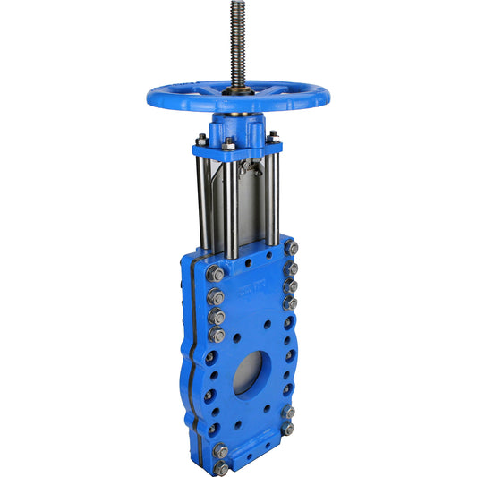 Knife gate valve with through blade DNOVA GVKRT3431N-2W-Fb-S, body material - carbon steel A216, knife material - stainless steel AISI 304, seal - NBR, handwheel