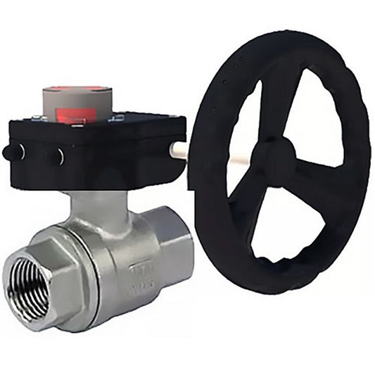 Válvula de bola de acero inoxidable DNOVA kshmp316-DNOVA-hgb, material del cuerpo: acero inoxidable AISI 316, material de la bola: acero inoxidable AISI 316, sello: PTFE, accionado por engranajes