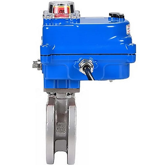 Válvula de bola de acero inoxidable DNOVA kchmfp-DNOVA-12v, material del cuerpo: acero inoxidable AISI 316, material de la bola: acero inoxidable AISI 316, junta: PTFE, accionamiento por actuador eléctrico.
