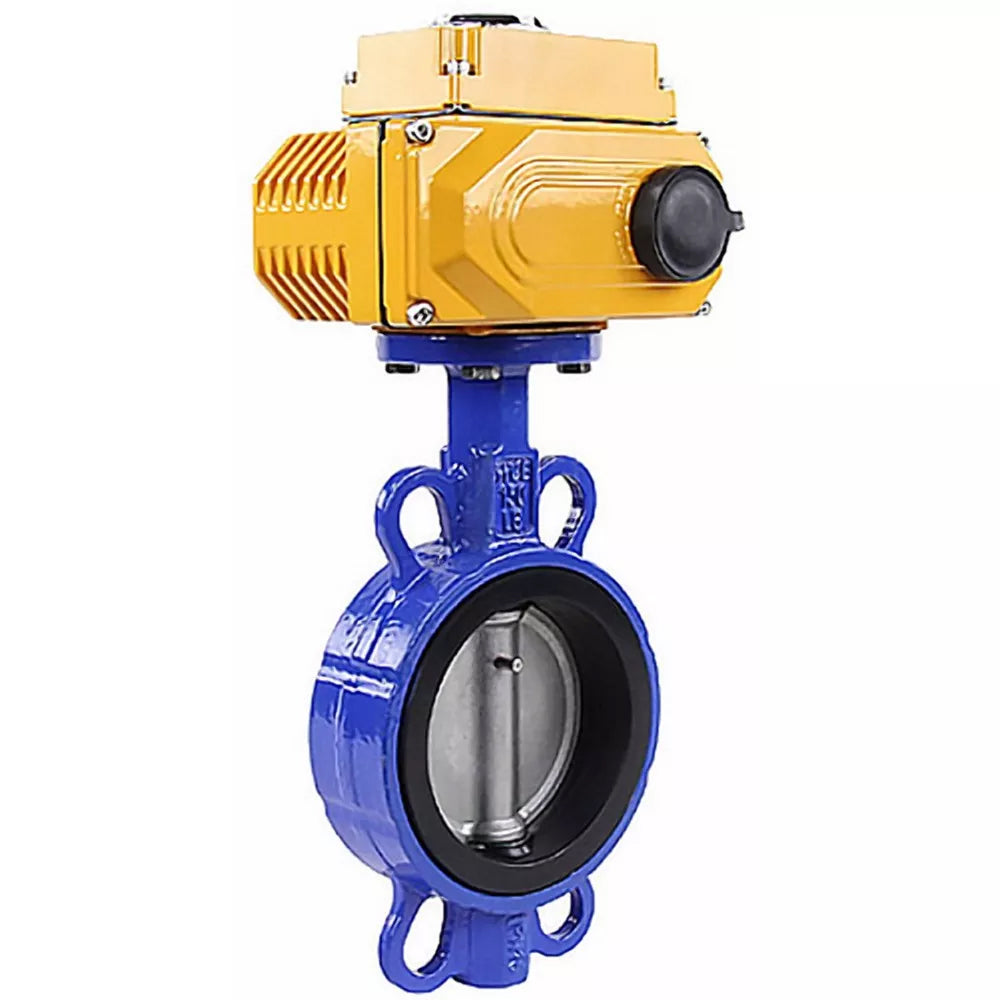 صمام فراشة الماء DNOVA GGG50-316L-EPDM، مادة الجسم - الحديد الزهر GGG50، مادة القرص - الفولاذ المقاوم للصدأ AISI 316L، الختم - EPDM، مع مشغل كهربائي QT-040 24V