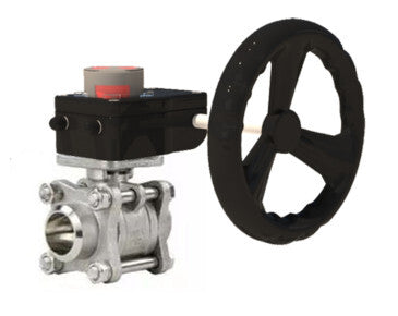 Válvula de bola de acero inoxidable DNOVA BVPP 316.200-ISO 914 PSI para soldar, paso completo, material del cuerpo - acero inoxidable AISI 316, con brida ISO y reductor DNOVA GB con indicador de posición
